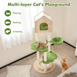 55 Inch Tall Cat Climbing Stand with Sisal Scratching Posts and Soft Cat Bed for Indoor Kittens-Green