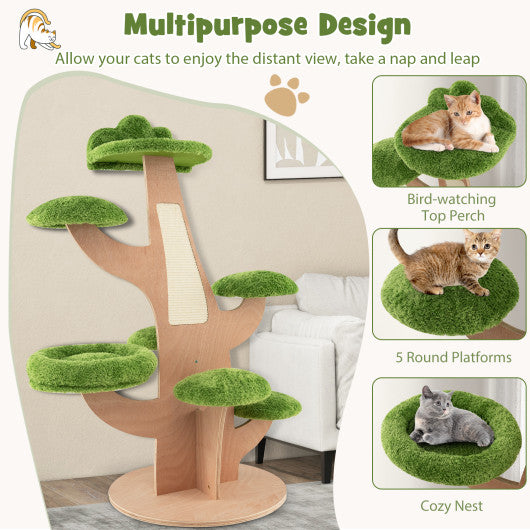 50 Inch Pine Shape Cat Tree for Indoor Cats with Sisal Scratching Board-Green