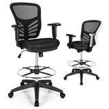 Mesh Drafting Chair Office Chair with Adjustable Armrests and Foot-Ring-Black