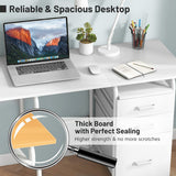 Home Office Folding Computer Laptop Desk Wheeled with 3 Drawers-White