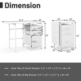 Home Office Folding Computer Laptop Desk Wheeled with 3 Drawers-White