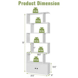 6-Tier S-Shaped Freestanding Bookshelf with Cabinet and Doors-White
