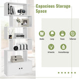 6-Tier S-Shaped Freestanding Bookshelf with Cabinet and Doors-White