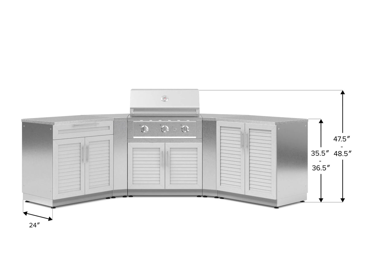 Outdoor Kitchen Stainless-Steel 7 Piece Cabinet Set with 2 Door, Bar, Corner, Grill Cabinet, Performance Grill, and Countertops