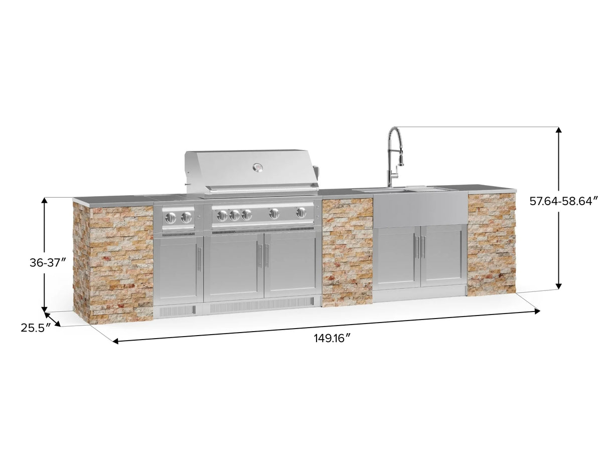 Outdoor Kitchen Signature Series 11 Piece Cabinet Set with Dual Side Burner, Sink, Platinum Grill and Grill Cabinet