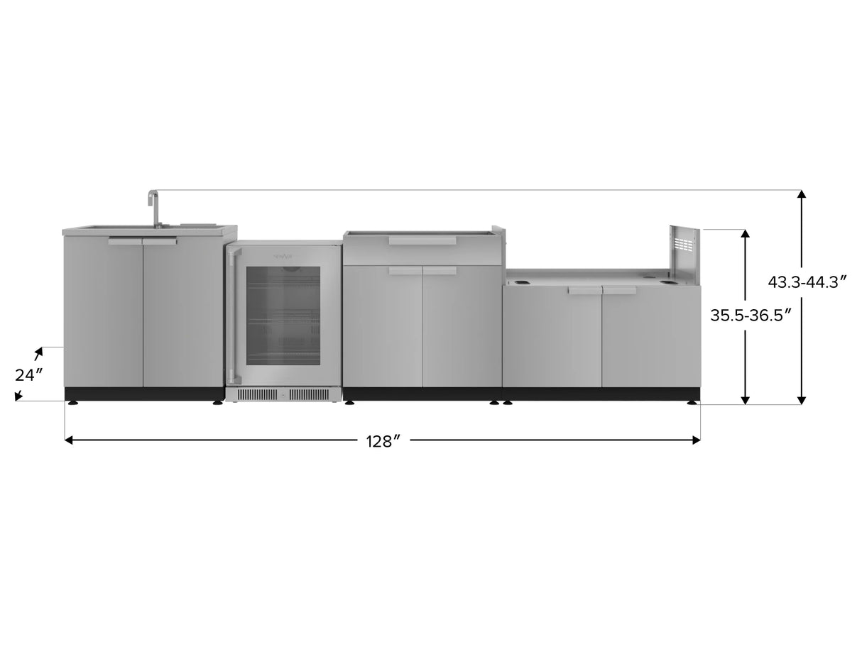 Outdoor Kitchen Stainless Steel 4 Piece Cabinet Set with Sink, Bar, Grill Cabinet and Fridge