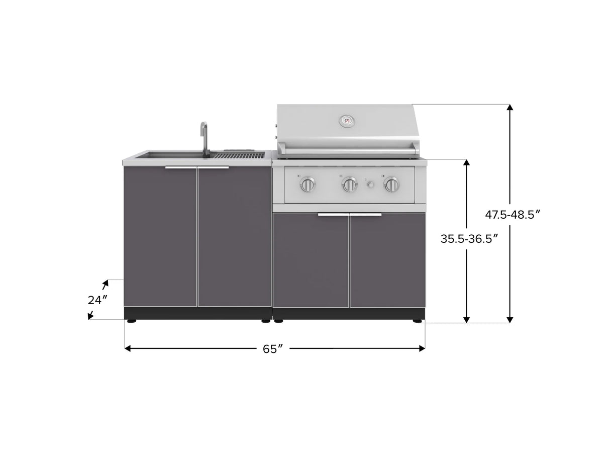 Outdoor Kitchen Aluminum 3 Piece Cabinet Set with Sink, Grill Cabinet and Performance Grill