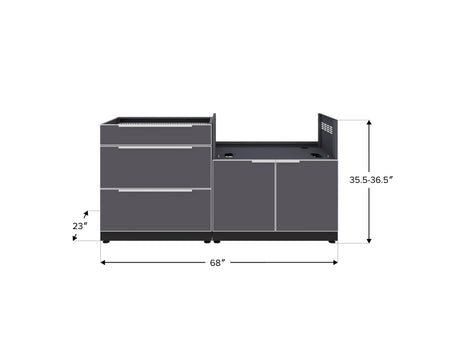 Outdoor Kitchen Aluminum 2 Piece Cabinet Set with 3 Drawer and Grill Cabinet