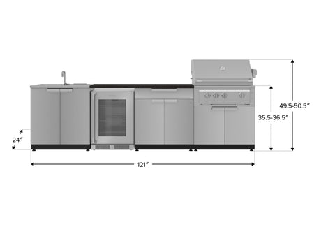 Outdoor Kitchen Stainless Steel 6 Piece Cabinet Set with Sink, Bar, Grill Cabinet, Platinum Grill, Countertop and Glass Door Fridge