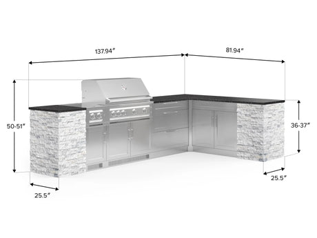 Outdoor Kitchen Signature Series 11 Piece L Shaped Cabinet Set with 3 Drawer, Bar, Dual Side Burner, Grill and Grill Cabinet