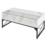 Center Table with Faux Marble and Tempered Glass Top-White