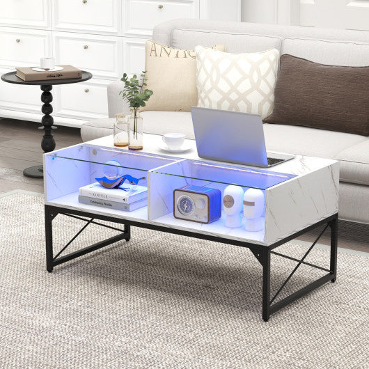 Center Table with Faux Marble and Tempered Glass Top-White
