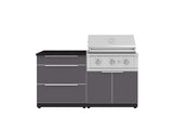 Outdoor Kitchen Aluminum 4 Piece Cabinet Set with 3 Drawer, Grill Cabinet, Performance Grill and Countertop