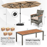 10 Pieces Patio Wicker Dining Set with 15 Feet Double-Sided Patio Umbrella-Brown