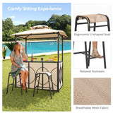 3-Piece Patio Bar Set Grill Gazebo & 2 Bar Stools with Tempered Glass Bar Table-Brown