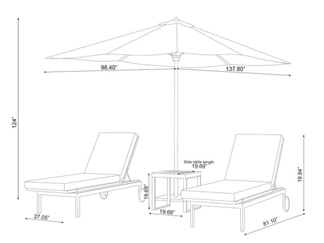 Monterey Chaise Lounge (Set of 2) with Side Table and Umbrella