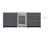 Outdoor Kitchen Aluminum 3 Piece Cabinet Set with 3-Drawer, 2-Door Cabinet and Fridge