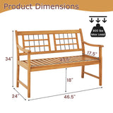 Patio Acacia Wood Bench with Curved Armrests Slatted Seat and Backrest