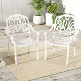 2 Pieces Patio Cast Aluminum Dining Chairs with Armrests-White