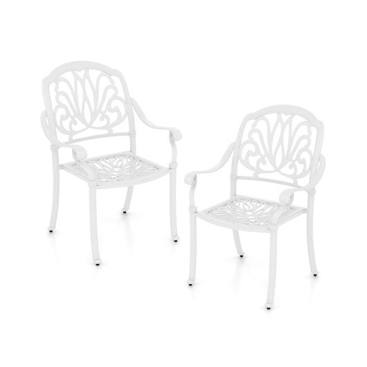 2 Pieces Patio Cast Aluminum Dining Chairs with Armrests-White