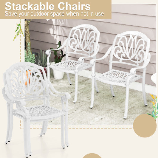 2 Pieces Patio Cast Aluminum Dining Chairs with Armrests-White