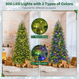 6/7.5 Feet Pre-Lit Artificial Christmas Tree with 11 Modes and Metal Stand-6 ft