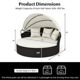 Clamshell Patio Round Daybed Wicker with Retractable Canopy and Pillows-Off White