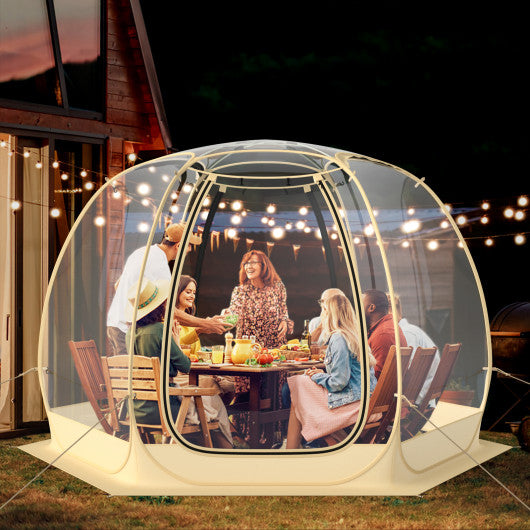 11 x 11 Feet Clear Dome Pop up Bubble Tent with Carrying Bag for 6-10 People-Beige