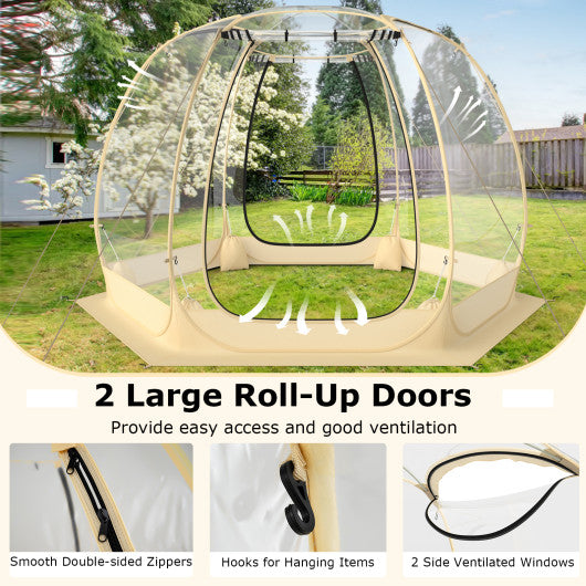 11 x 11 Feet Clear Dome Pop up Bubble Tent with Carrying Bag for 6-10 People-Beige