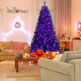 Black Artificial Christmas Halloween Tree with Purple LED Lights-7 ft
