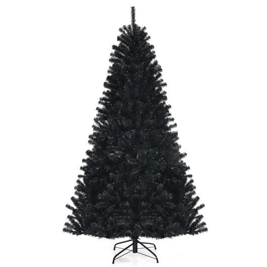 Black Artificial Christmas Halloween Tree with Purple LED Lights-7 ft