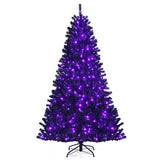 Black Artificial Christmas Halloween Tree with Purple LED Lights-7 ft