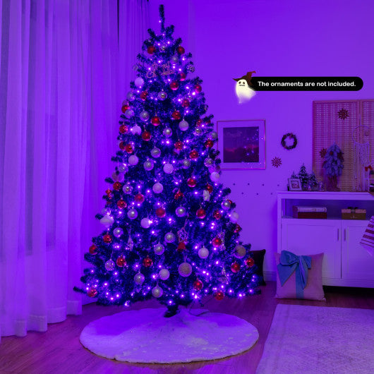 Black Artificial Christmas Halloween Tree with Purple LED Lights-7 ft