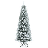 Snow-Flocked Hinged Artificial Christmas Pencil Tree with Mixed Tips-6.5 ft