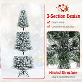 Snow-Flocked Hinged Artificial Christmas Pencil Tree with Mixed Tips-6.5 ft