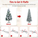 Snow-Flocked Hinged Artificial Christmas Pencil Tree with Mixed Tips-7.5 ft