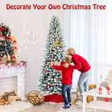 Snow-Flocked Hinged Artificial Christmas Pencil Tree with Mixed Tips-7.5 ft