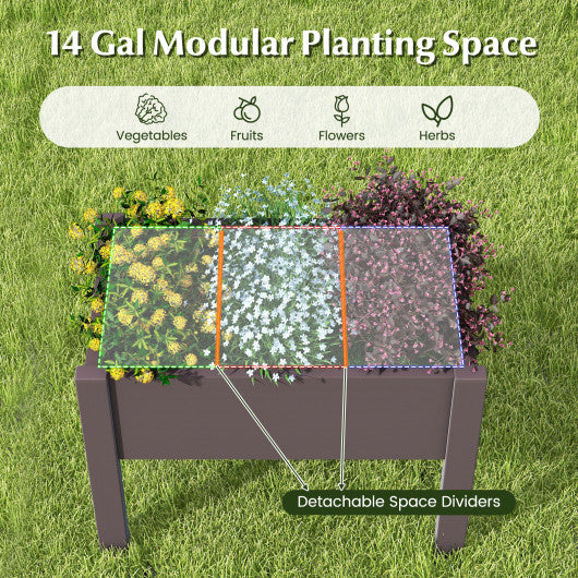 53L Raised Bed Grow Box Self-Watering Planter Box Stand with Water Level Monitor-Coffee