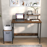 Computer Desk with Reversible Storage Drawer and Moveable Shelf-Brown