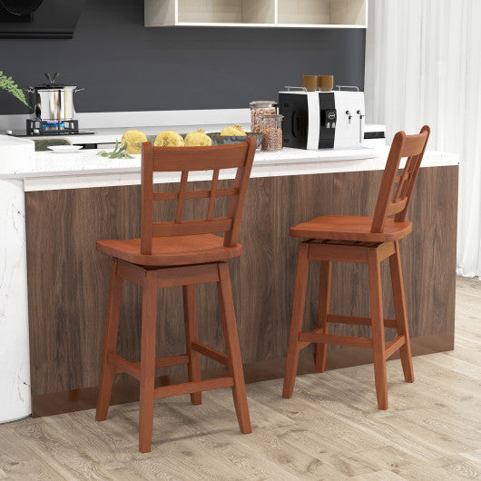 Counter Height Barstools Set of 2 with 6-Grid Hollow Back and Seat-Brown
