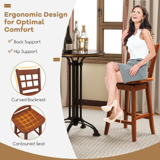 Counter Height Barstools Set of 2 with 6-Grid Hollow Back and Seat-Brown