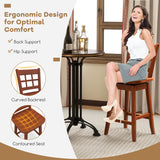 Counter Height Barstools Set of 2 with 6-Grid Hollow Back and Seat-Brown
