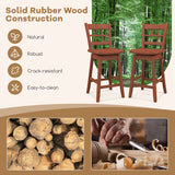 Counter Height Barstools Set of 2 with 6-Grid Hollow Back and Seat-Brown