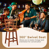 Counter Height Barstools Set of 2 with 6-Grid Hollow Back and Seat-Brown