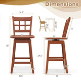 Counter Height Barstools Set of 2 with 6-Grid Hollow Back and Seat-Brown