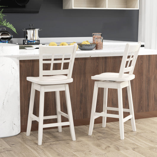 Counter Height Barstools Set of 2 with 6-Grid Hollow Back and Seat-White