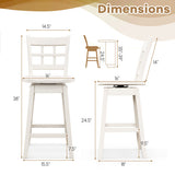 Counter Height Barstools Set of 2 with 6-Grid Hollow Back and Seat-White