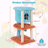 Cute Monster-Themed Cat Tower with Private Condo and Soft Long Plush-Blue