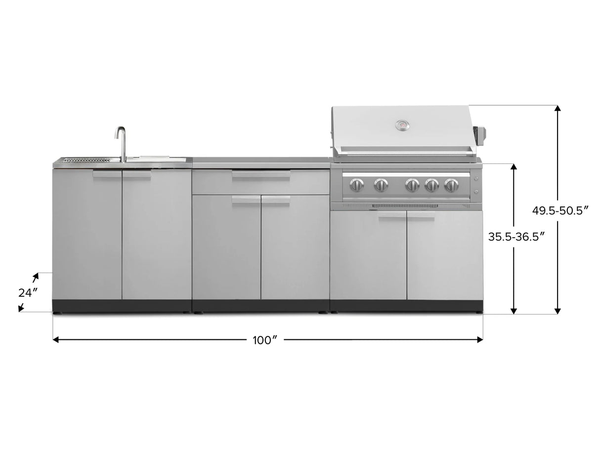 Outdoor Kitchen Stainless-Steel 5 Piece Cabinet Set with Sink, 2-Door with Drawer, Grill Cabinet, Platinum Grill and Countertop