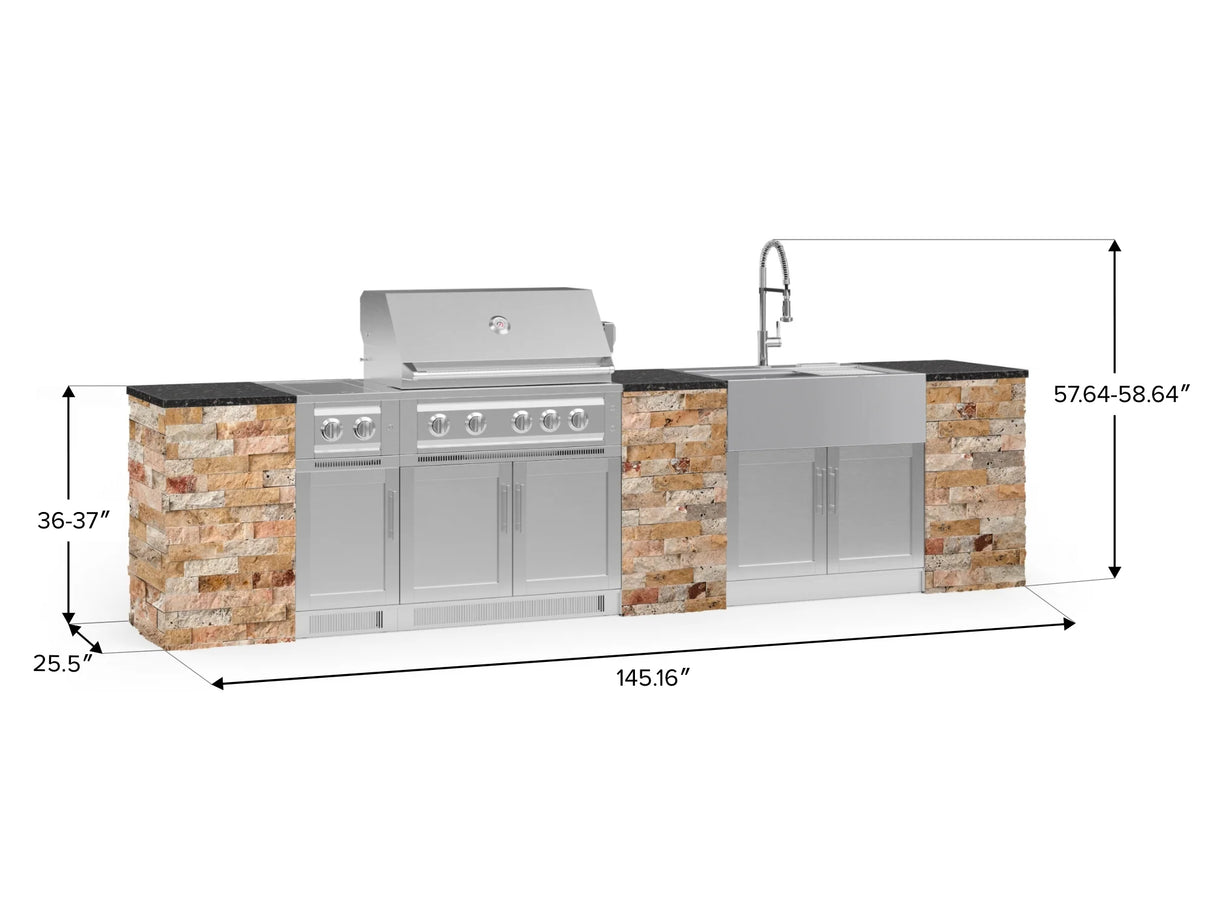 Outdoor Kitchen Signature Series 11 Piece Cabinet Set with Dual Side Burner, Sink, Platinum Grill and Grill Cabinet